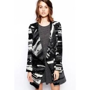 Anthropologie Guest Editor Wool Blend Open-Front Black and White Cardigan Jacket